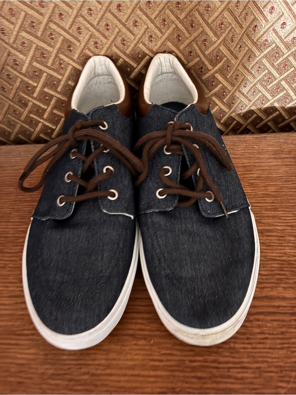 St. John's Bay Men's Denim-Style Sneakers in Dark Blue and Brown